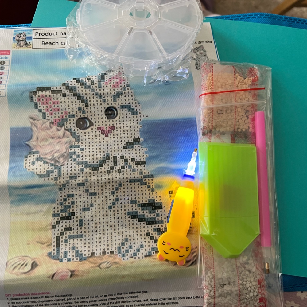 Diamond painting for kids beach cat